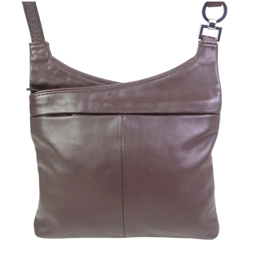 ROOMY DARK BROWN GENUINE LEATHER ZIP X-BODY MESSENGER SHOULDER BAG HANDBAG PURSE